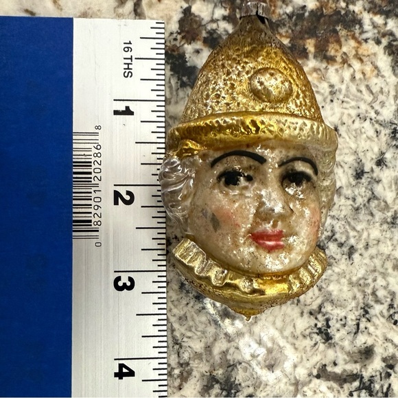 Antique Mercury Glass Clown Jester Head Ornament 3” Hand Painted Figural - Picture 9 of 9